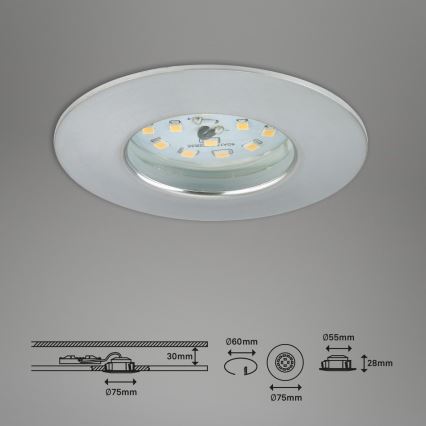 Briloner 7231-039 - Juego de 3 focos empotrados LED regulables para baño, LED/5,5W/230V, IP44, cromo mate