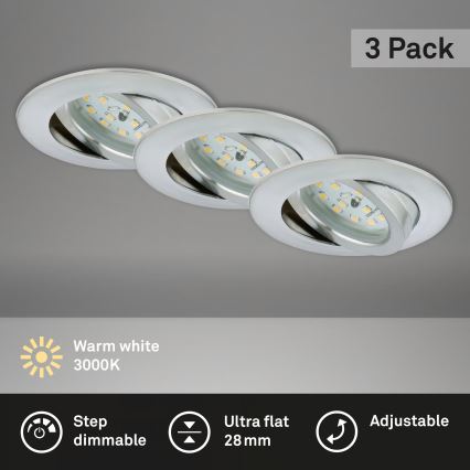 Briloner 7296-039 - Juego de 3 focos empotrables LED regulables para baño LED/6,5W/230V 3000K IP23 cromo mate