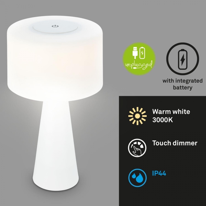 Briloner 7420016 - LED Regulable Recargable táctil exterior lámpara de mesa LED/4W/5V IP44 3000K blanco
