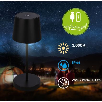 Briloner 7423015 - Lámpara de mesa LED para exterior recargable y regulable LED/2,6W/5V IP44 2000 mAh negro