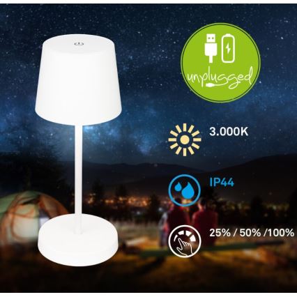 Briloner 7423016 - Lámpara de mesa exterior recargable LED regulable LED/2,6W/5V 2000mAh IP44 blanca