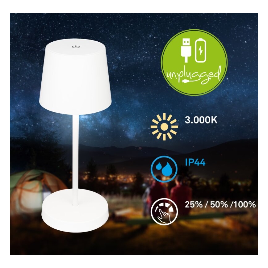 Briloner 7423016 - Lámpara de mesa exterior recargable LED regulable LED/2,6W/5V 2000mAh IP44 blanca