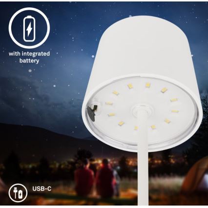 Briloner 7423016 - Lámpara de mesa exterior recargable LED regulable LED/2,6W/5V 2000mAh IP44 blanca