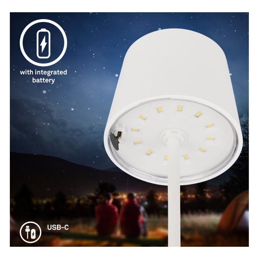 Briloner 7423016 - Lámpara de mesa exterior recargable LED regulable LED/2,6W/5V 2000mAh IP44 blanca