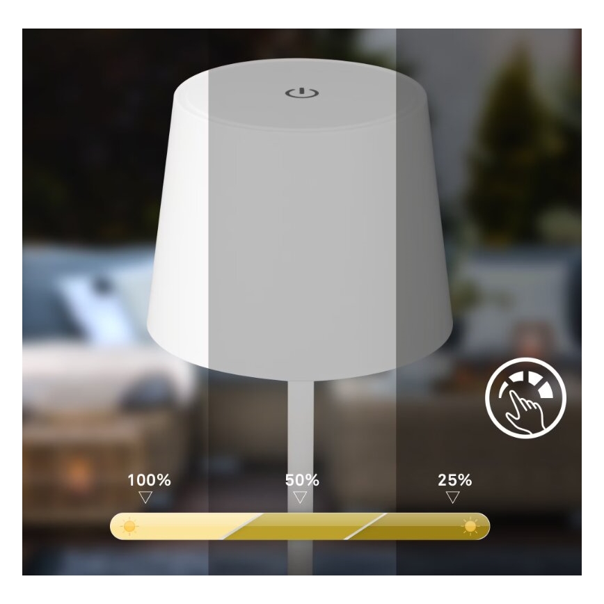 Briloner 7423016 - Lámpara de mesa exterior recargable LED regulable LED/2,6W/5V 2000mAh IP44 blanca