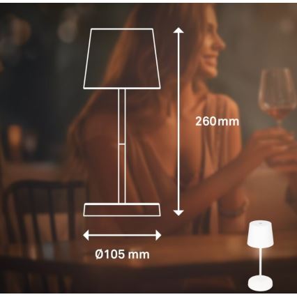 Briloner 7423016 - Lámpara de mesa exterior recargable LED regulable LED/2,6W/5V 2000mAh IP44 blanca