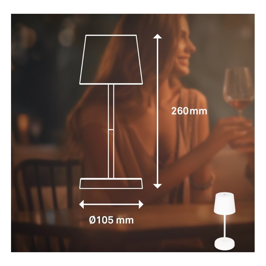 Briloner 7423016 - Lámpara de mesa exterior recargable LED regulable LED/2,6W/5V 2000mAh IP44 blanca