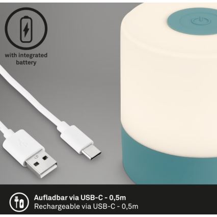 Briloner 7461010 - Lámpara de mesa LED exterior recargable y regulable LED/2W/5V IP44 1200 mAh azul