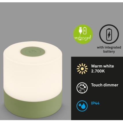 Briloner 7461019 - Lámpara de mesa LED exterior recargable y regulable LED/2W/5V IP44 1200 mAh verde