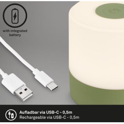 Briloner 7461019 - Lámpara de mesa LED exterior recargable y regulable LED/2W/5V IP44 1200 mAh verde