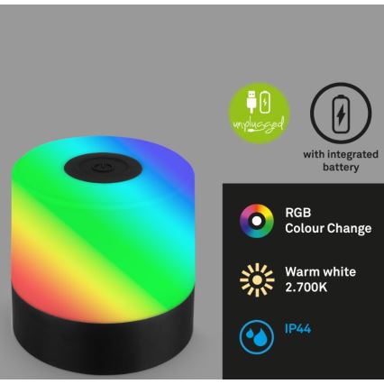 Briloner 7462015 - Lámpara de mesa LED RGB recargable para exterior LED/1,5W/5V IP44 negro