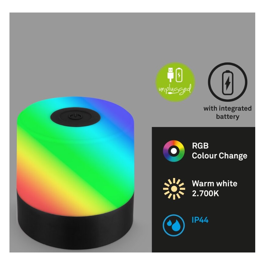 Briloner 7462015 - Lámpara de mesa LED RGB recargable para exterior LED/1,5W/5V IP44 negro