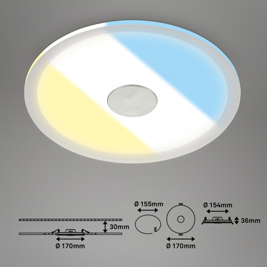 Briloner 7481019 - Luminaria empotrada LED para baño LED/12W/230V 3000/4000/6500K IP44 blanco