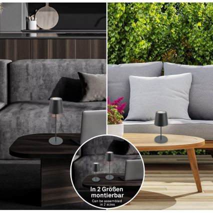 Briloner 7507015 - Lámpara de mesa exterior recargable LED RGB regulable 2 en 1 LED/2,5W/5V IP44 1200 mAh antracita