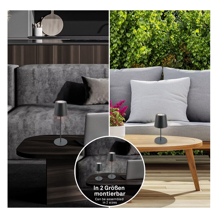 Briloner 7507015 - Lámpara de mesa exterior recargable LED RGB regulable 2 en 1 LED/2,5W/5V IP44 1200 mAh antracita