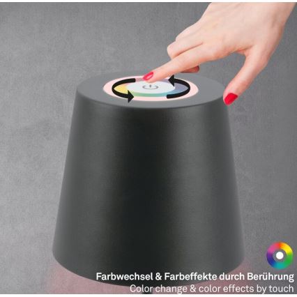 Briloner 7507015 - Lámpara de mesa exterior recargable LED RGB regulable 2 en 1 LED/2,5W/5V IP44 1200 mAh antracita