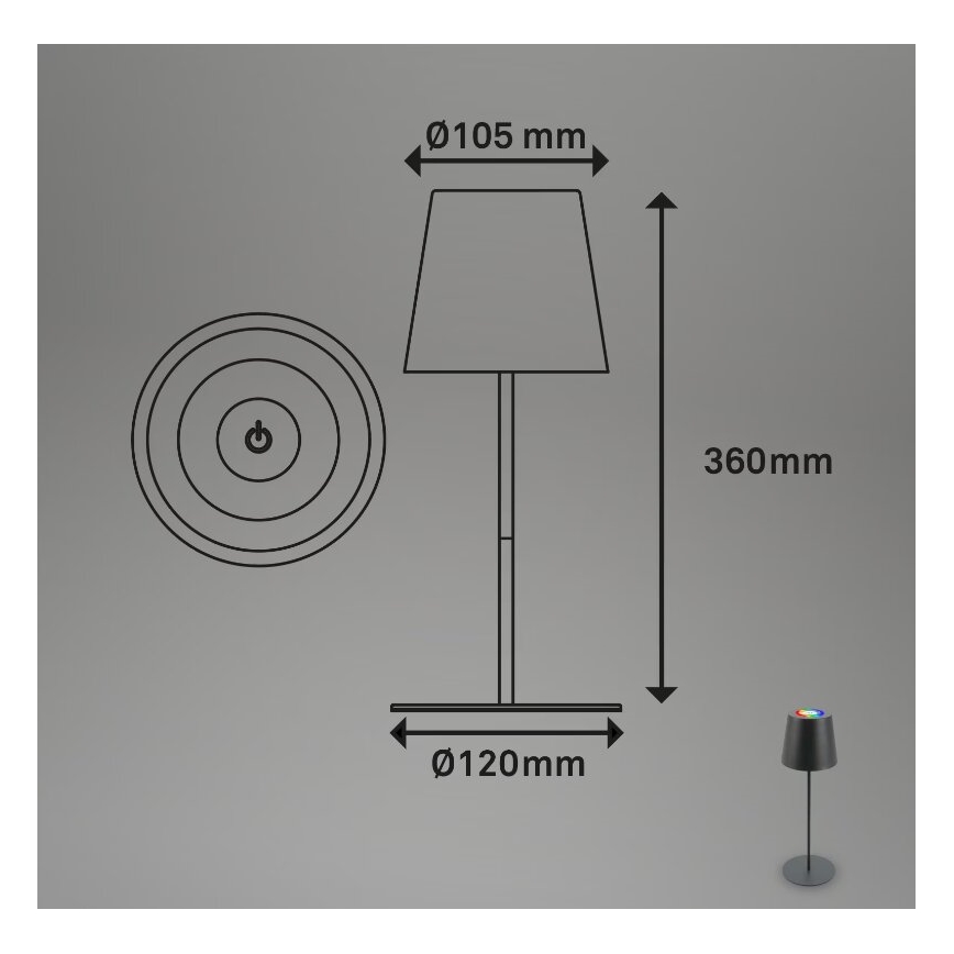 Briloner 7507015 - Lámpara de mesa exterior recargable LED RGB regulable 2 en 1 LED/2,5W/5V IP44 1200 mAh antracita