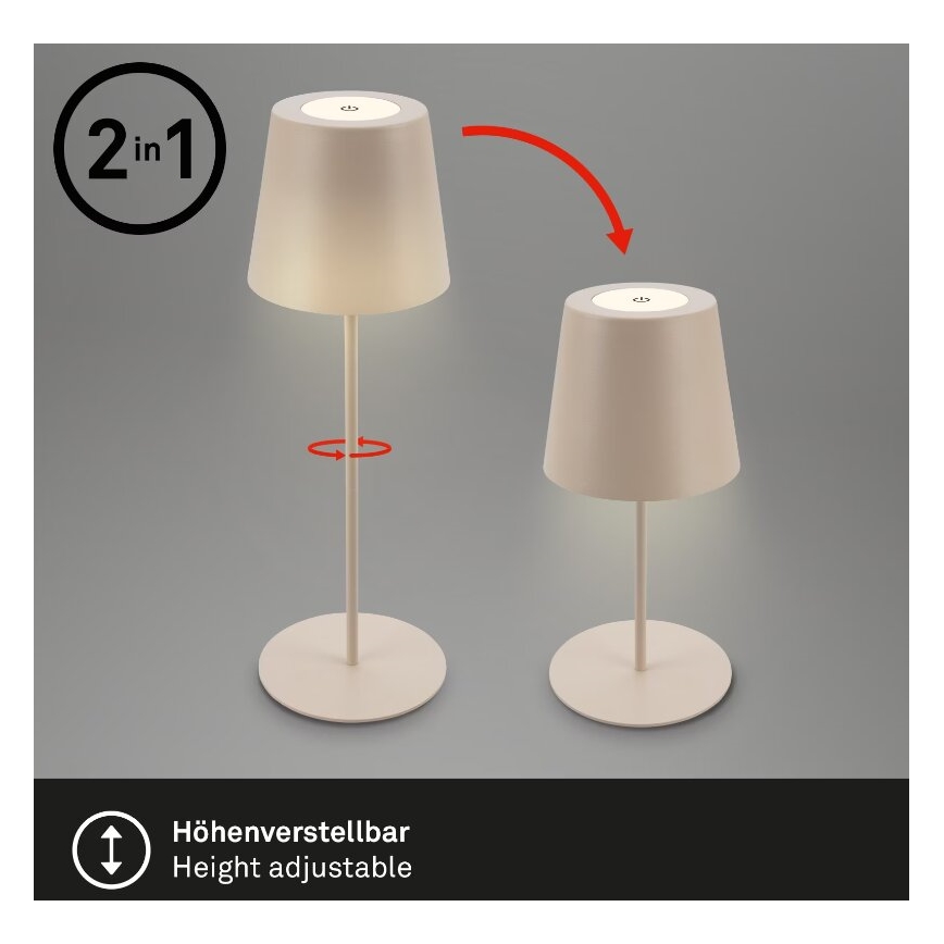 Briloner 7508011 - Lámpara de mesa exterior recargable y regulable 2 en 1 LED/2,5W/5V IP44 1200 mAh beige