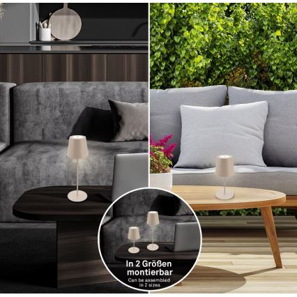 Briloner 7508011 - Lámpara de mesa exterior recargable y regulable 2 en 1 LED/2,5W/5V IP44 1200 mAh beige