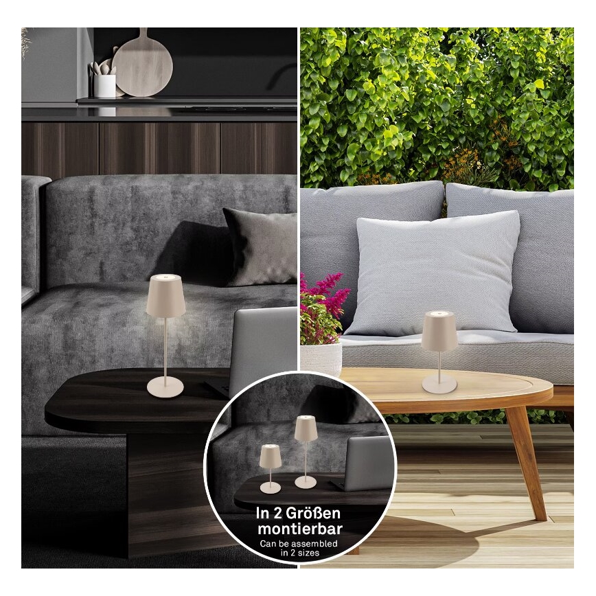 Briloner 7508011 - Lámpara de mesa exterior recargable y regulable 2 en 1 LED/2,5W/5V IP44 1200 mAh beige