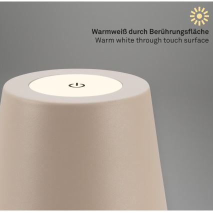 Briloner 7508011 - Lámpara de mesa exterior recargable y regulable 2 en 1 LED/2,5W/5V IP44 1200 mAh beige