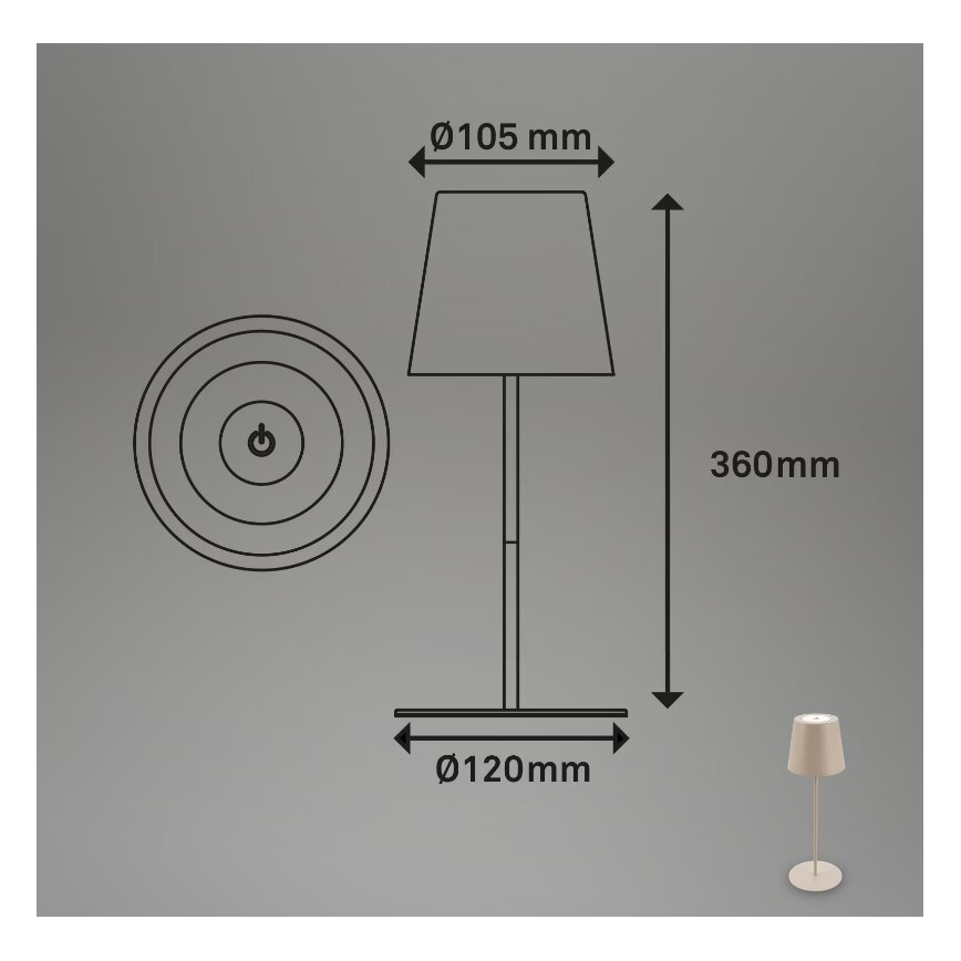 Briloner 7508011 - Lámpara de mesa exterior recargable y regulable 2 en 1 LED/2,5W/5V IP44 1200 mAh beige
