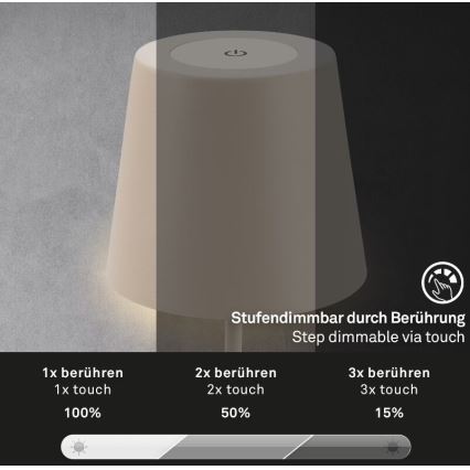 Briloner 7508011 - Lámpara de mesa de exterior LED regulable y recargable 2en1 LED/2,5W/5V IP44 beige