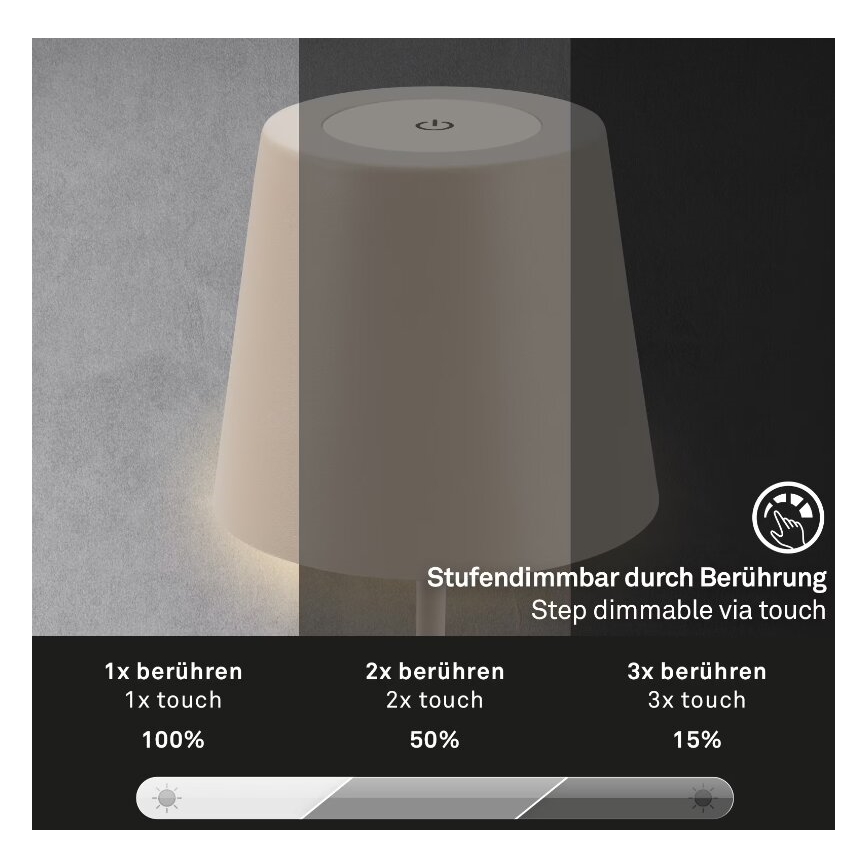 Briloner 7508011 - Lámpara de mesa de exterior LED regulable y recargable 2en1 LED/2,5W/5V IP44 beige