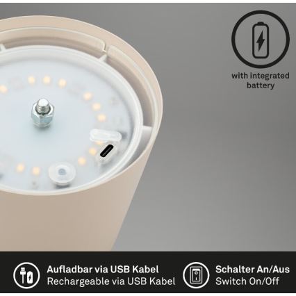 Briloner 7508011 - Lámpara de mesa de exterior LED regulable y recargable 2en1 LED/2,5W/5V IP44 beige