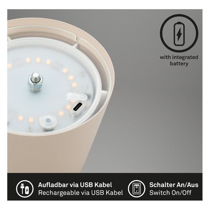 Briloner 7508011 - Lámpara de mesa de exterior LED regulable y recargable 2en1 LED/2,5W/5V IP44 beige
