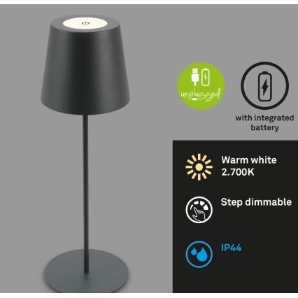 Briloner 7508015 - Lámpara de mesa de exterior LED regulable y recargable 2en1 LED/2,5W/5V IP44 antracita