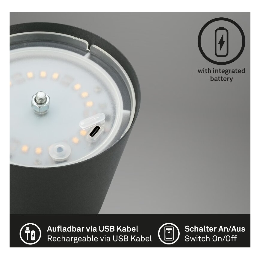 Briloner 7508015 - Lámpara de mesa de exterior LED regulable y recargable 2en1 LED/2,5W/5V IP44 antracita