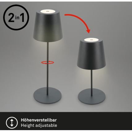 Briloner 7508015 - Lámpara de mesa de exterior LED regulable y recargable 2en1 LED/2,5W/5V IP44 antracita