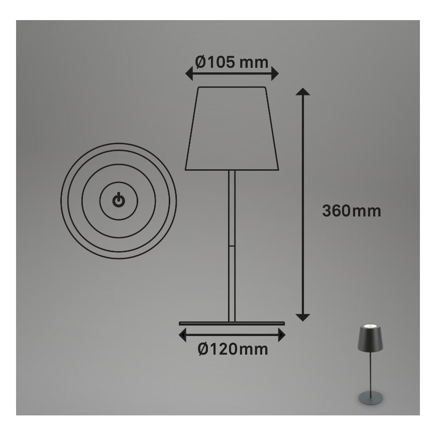 Briloner 7508015 - Lámpara de mesa de exterior LED regulable y recargable 2en1 LED/2,5W/5V IP44 antracita