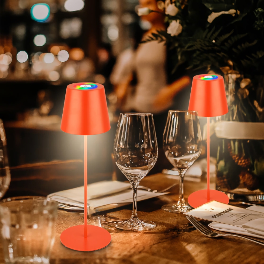 Briloner 7510012 - Lámpara de mesa recargable para exterior CALIDA LED RGBW regulable LED/2,5W/5V IP44 1200 mAh naranja