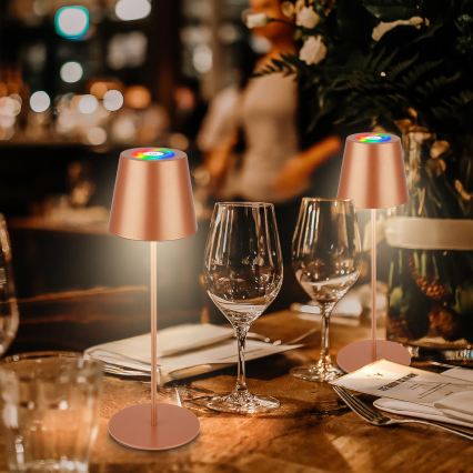 Briloner 7510013 - Lámpara de mesa recargable para exterior CALIDA LED RGBW regulable, 2,5W/5V, IP44, 1200 mAh, color bronce