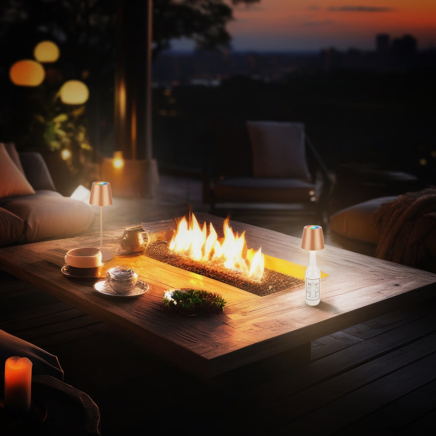 Briloner 7510013 - Lámpara de mesa recargable para exterior CALIDA LED RGBW regulable, 2,5W/5V, IP44, 1200 mAh, color bronce