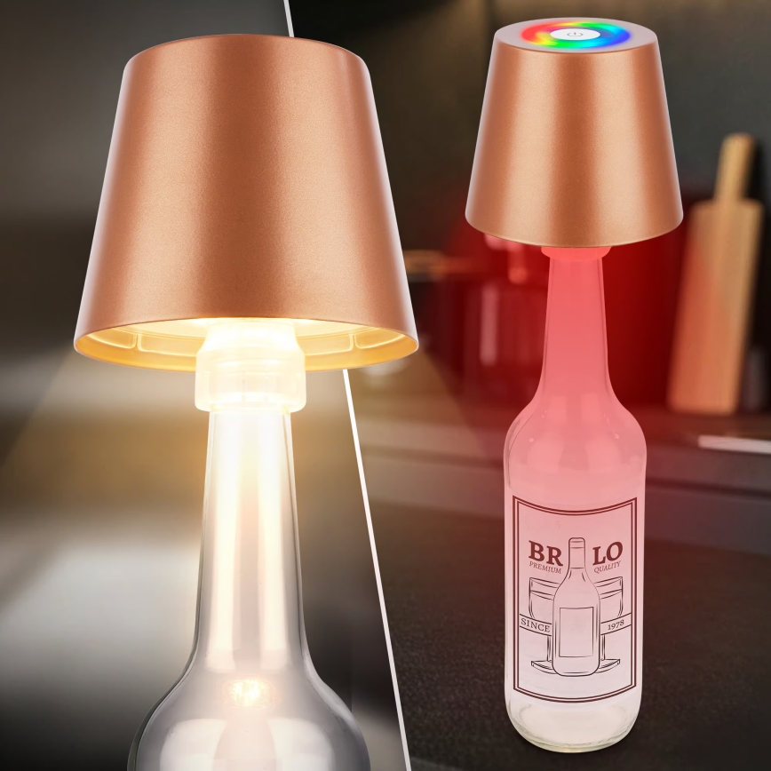 Briloner 7510013 - Lámpara de mesa recargable para exterior CALIDA LED RGBW regulable, 2,5W/5V, IP44, 1200 mAh, color bronce