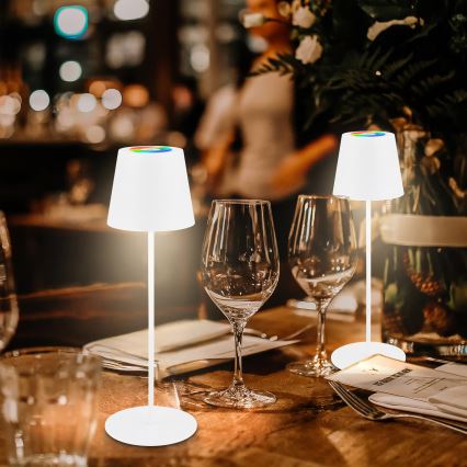 Briloner 7510016 - Lámpara de mesa recargable para exterior LED RGBW regulable CALIDA LED/2,5W/5V IP44 1200 mAh blanca