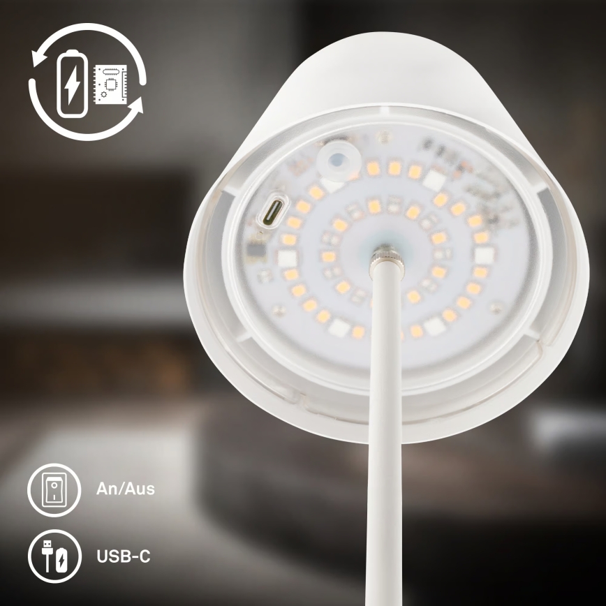 Briloner 7510016 - Lámpara de mesa recargable para exterior LED RGBW regulable CALIDA LED/2,5W/5V IP44 1200 mAh blanca