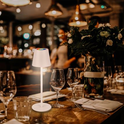 Briloner 7517016 - Lámpara de mesa recargable para exterior LED RGBW regulable CILANO LED/3W/5V IP44 2000 mAh blanco