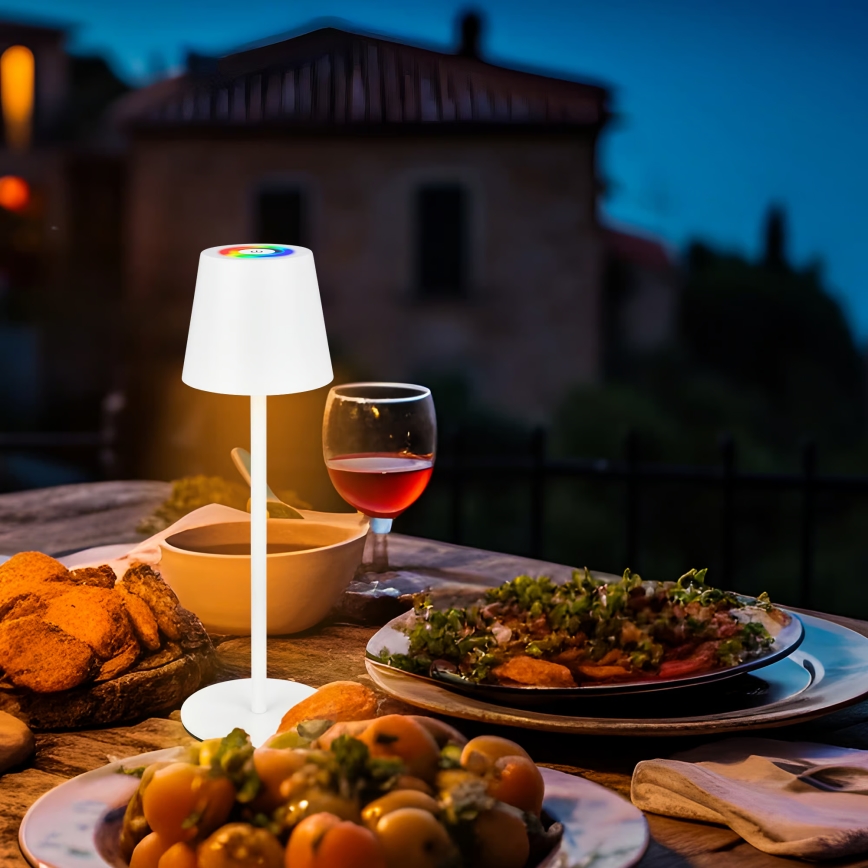 Briloner 7517016 - Lámpara de mesa recargable para exterior LED RGBW regulable CILANO LED/3W/5V IP44 2000 mAh blanco