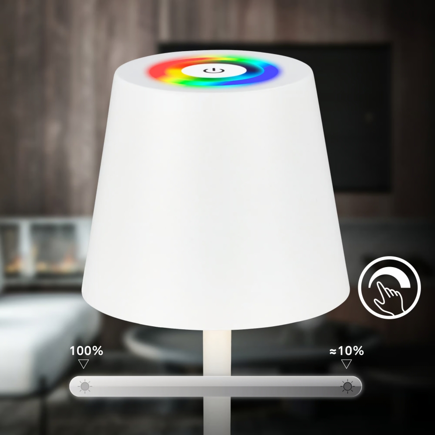 Briloner 7517016 - Lámpara de mesa recargable para exterior LED RGBW regulable CILANO LED/3W/5V IP44 2000 mAh blanco