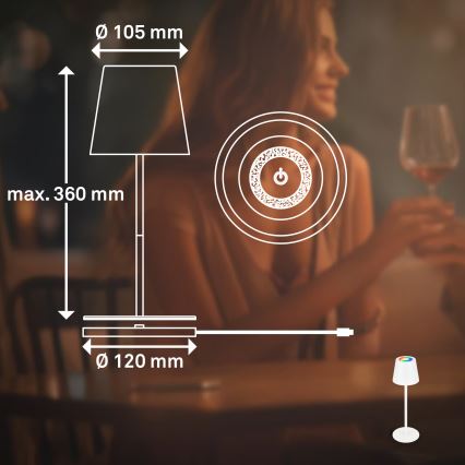 Briloner 7517016 - Lámpara de mesa recargable para exterior LED RGBW regulable CILANO LED/3W/5V IP44 2000 mAh blanco