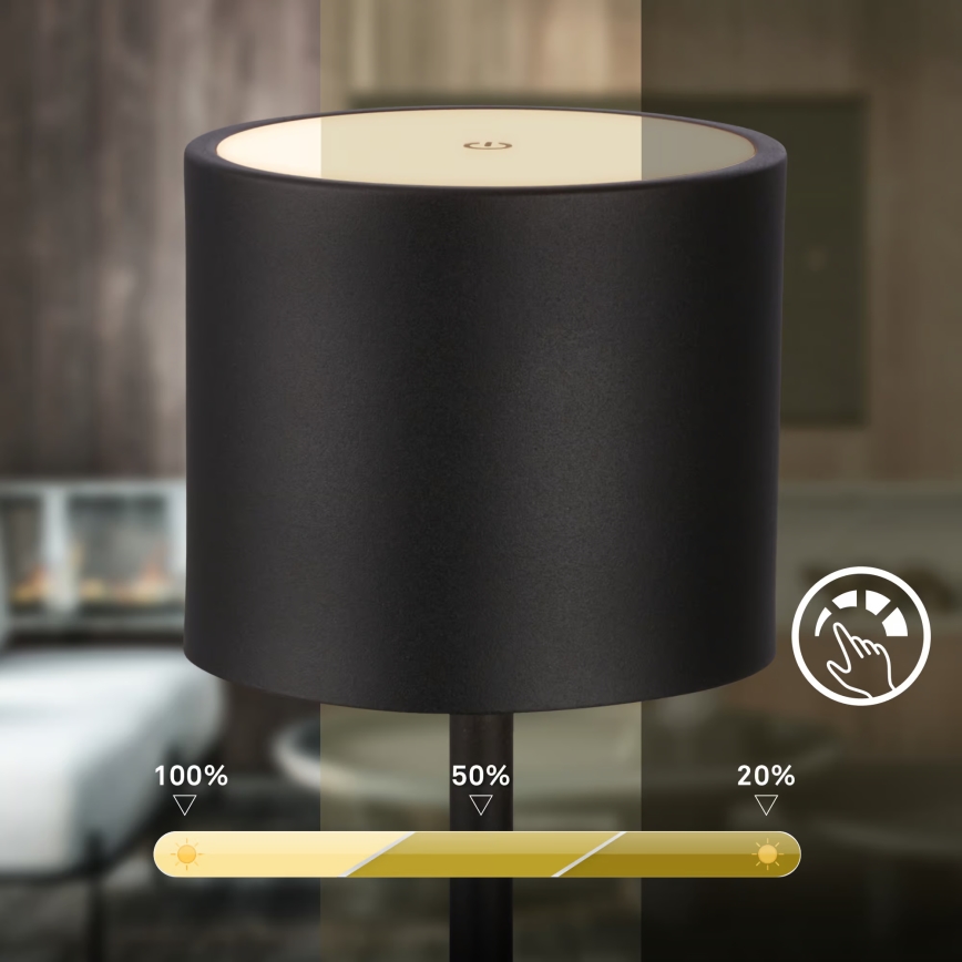 Briloner 7521015 - Lámpara de mesa recargable LED regulable para exterior SIGO LED/2,5W/5V IP44 2600 mAh negra