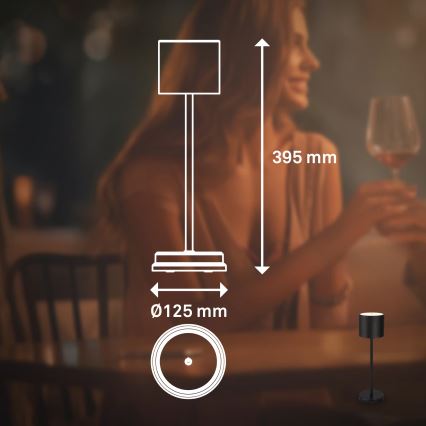 Briloner 7521015 - Lámpara de mesa recargable LED regulable para exterior SIGO LED/2,5W/5V IP44 2600 mAh negra