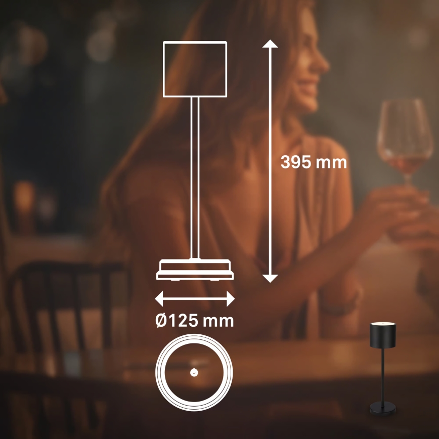 Briloner 7521015 - Lámpara de mesa recargable LED regulable para exterior SIGO LED/2,5W/5V IP44 2600 mAh negra