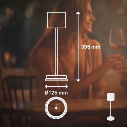 Briloner 7521016 - Lámpara de mesa recargable regulable para exterior SIGO LED/2,5W/5V IP44 2600 mAh blanca