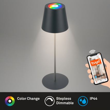 Briloner 7559015 - Lámpara de mesa recargable para exterior LED RGB regulable COLORIS LED/3,5W/5V IP44 2000 mAh antracita Wi-Fi Tuya