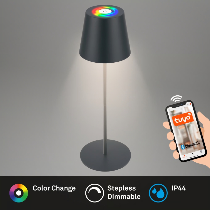 Briloner 7559015 - Lámpara de mesa recargable para exterior LED RGB regulable COLORIS LED/3,5W/5V IP44 2000 mAh antracita Wi-Fi Tuya